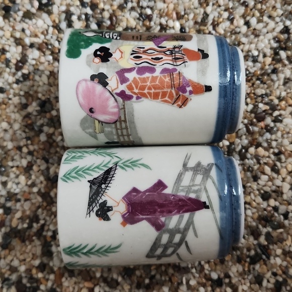 Vintage green tea Japanese mugs with plastic lid - Picture 7 of 8